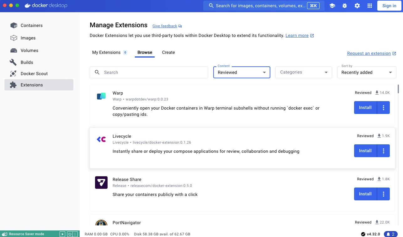 Marketplace des Extensions